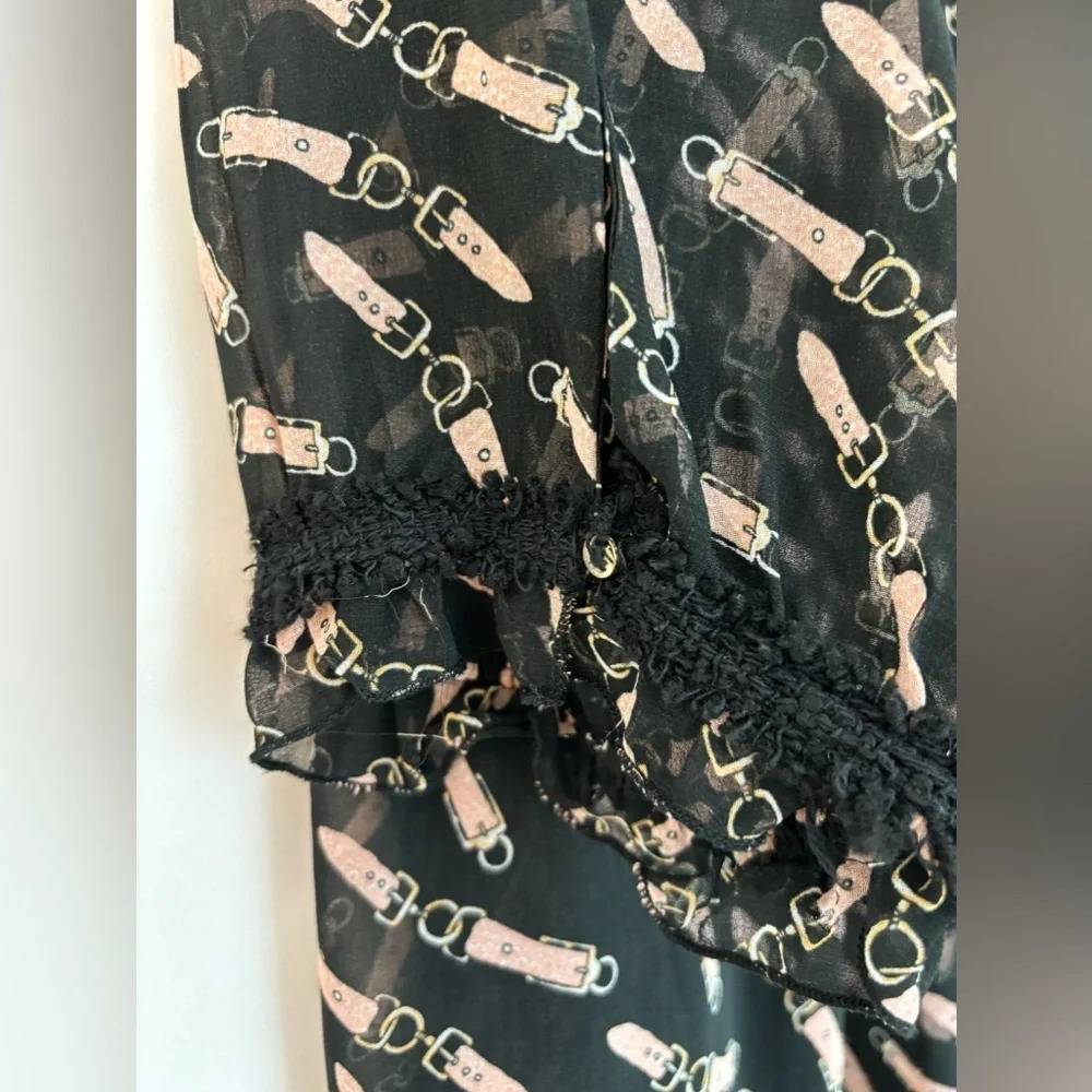 Zara Woman Basic Collection Black Belt Print Long Sleeve Flowy Dress Size XL - Picture 3 of 4